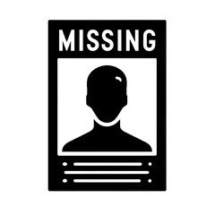 Black and white missing person alert simple icon