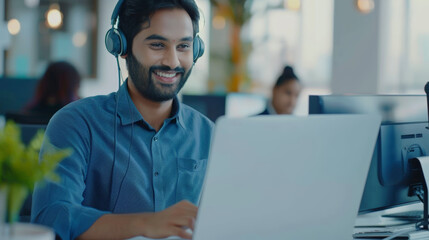 Naklejka premium indian call center agent wearing headset