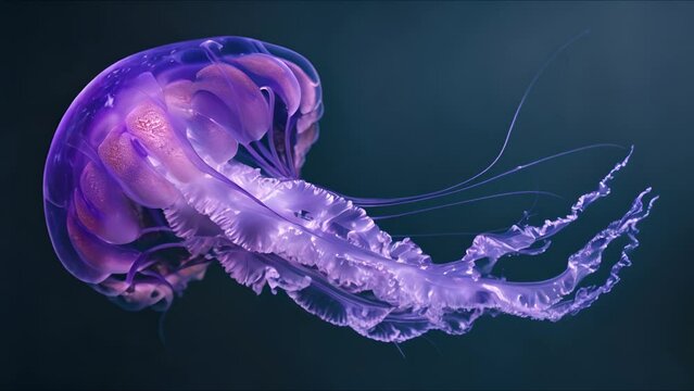 Mauve Stinger Jellyfish floats on the deep sea. Ai Footage.