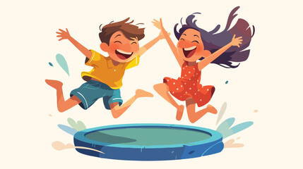 Happy children boy and girl jumping on a trampoline