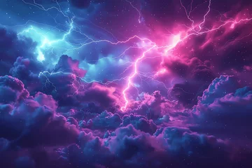Fotobehang neon, lightning storm, background is back © Tee