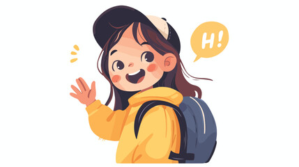 Happy cute girl kid smiling greeting with hi gestur