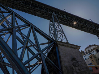 Porto, Portugal an Unusual view of Luis I Bridge over Douro River