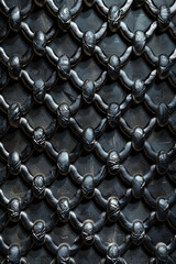 Fototapeta premium Texture resembling metallic chainmail, featuring interlocking rings and metallic shine. Metallic chainmail textures offer a medieval and armor-inspired backdrop