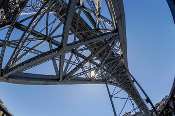 Fototapeta premium Porto, Portugal an Unusual view of Luis I Bridge over Douro River