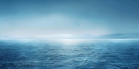 Fototapeta premium Serene Seascape: Hyper-Realistic Minimalist Blue Sea and Sky with Radiant Glow and Texture