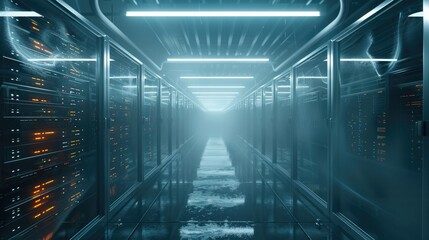 A secure data center with robust encryption measures safeguarding login credentials, surrounded by digital security layers. Generative AI.