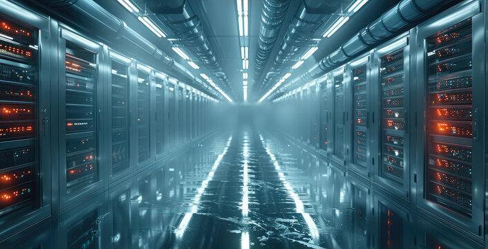 A secure data center with robust encryption measures safeguarding login credentials, surrounded by digital security layers. Generative AI.