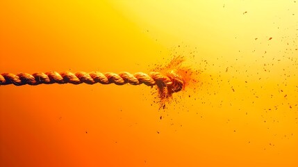 Close-up of frayed rope under tension against an orange backdrop, symbolizing challenge and endurance. Perfect for motivational themes. AI