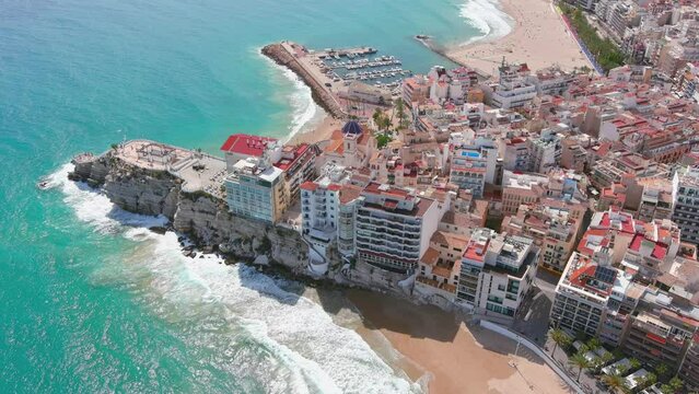 Benidorm, Spain: Aerial view of Balc&oacute; del Mediterrani (Mediterranean Balcony) scenic spot in famous summer tourist resort by Mediterranean Sea - landscape panorama of Europe from above
