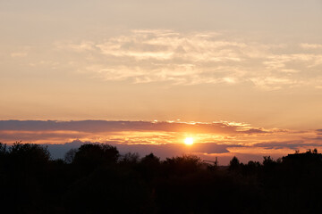 Beautiful sunset in early spring. Selective focus.