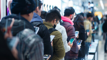 Fototapeta premium long queue in fornt of store because of new smartphone