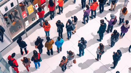 Obraz premium long queue in fornt of store because of new smartphone