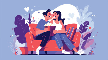 Happy man and woman sitting on comfortable couch ea