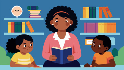 In the midst of a captivating Juneteenth story the librarian pauses to engage the children in a thoughtprovoking discussion on racial equality and. Vector illustration - obrazy, fototapety, plakaty