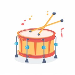 A cartoonish drum with two sticks on it