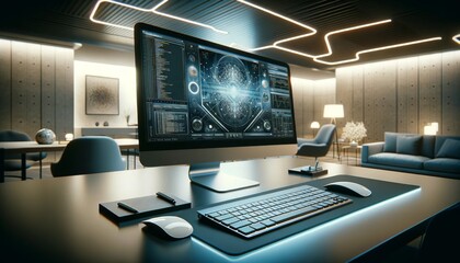 Futuristic Computer Setup in Modern Office
