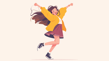 Happy modern woman dancing with joy. Young smiling