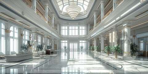 Obraz premium An elegant hotel lobby, showcasing luxury and refinement. Generative AI.