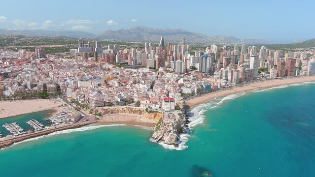 Benidorm, Spain: Aerial view of Balc&oacute; del Mediterrani (Mediterranean Balcony) scenic spot in famous summer tourist resort by Mediterranean Sea - landscape panorama of Europe from above
