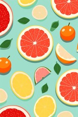Illustrate a seamless pattern with geometrically shaped fruits, like triangular slices of watermelon and circular oranges, in a modern style
