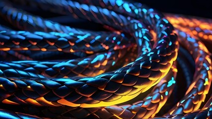 Glowing data cables transferring information background with light effect 