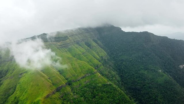 Aerial view of the beautiful mountains of reiek near the city of aizawl in the state of mizoram in India.