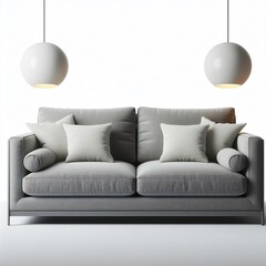 Gray two-seater sofa with two cushions, cut out 
