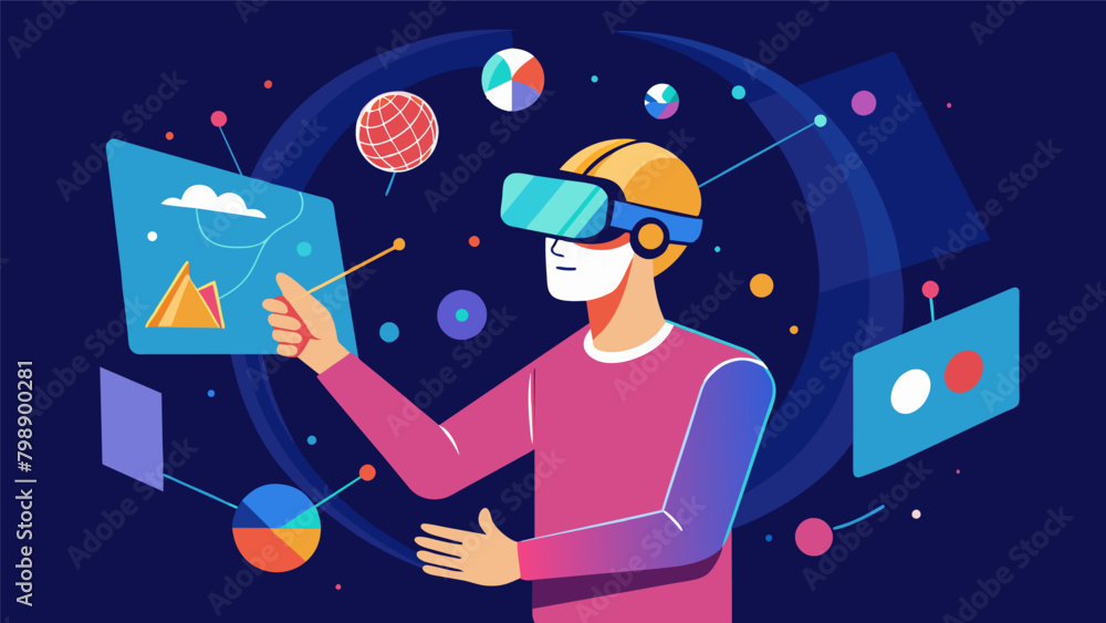 Poster through a mindcontrolled virtual reality headset an artist explores a digital canvas creating a 3d m