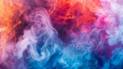 A colorful abstract background of smoke from flavored hookah pipes, swirling in mesmerizing patterns.