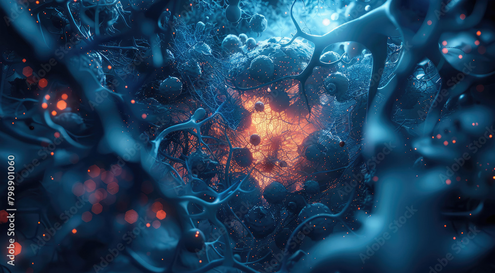 Aufkleber 3d scene of the luminous pineal gland inside the brain. image of dark and bright environment. mystic