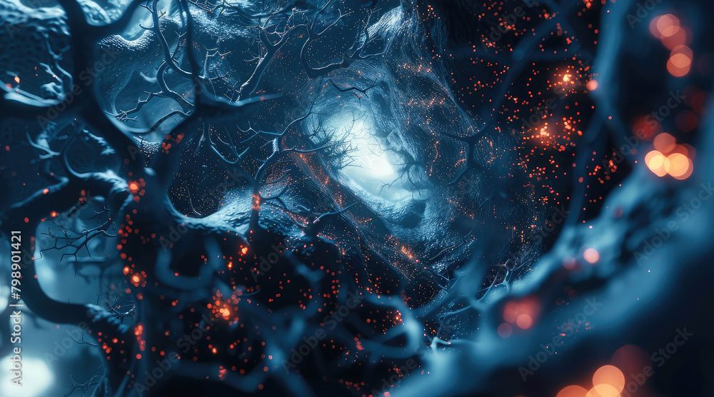 Aufkleber 3d scene of the luminous pineal gland inside the brain. image of dark and bright environment. mystic