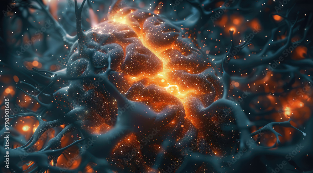 Aufkleber 3d scene of the luminous pineal gland inside the brain. image of dark and bright environment. mystic