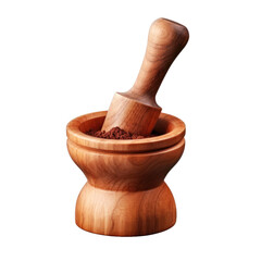 Beautiful Wooden Mortar And Pestle Set For Grinding Isolated on Transparent Background