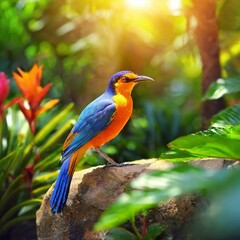 Tropical Splendor: Vibrant Avian Life Amidst Sun-Drenched Gardens