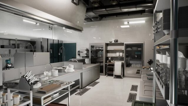 Professional Kitchen , View Counter In Stainless Steel