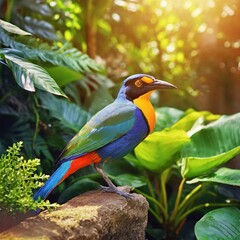 Tropical Splendor: Vibrant Avian Life Amidst Sun-Drenched Gardens