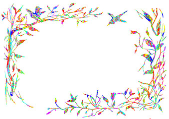 カラフルな木と鳥のフレーム