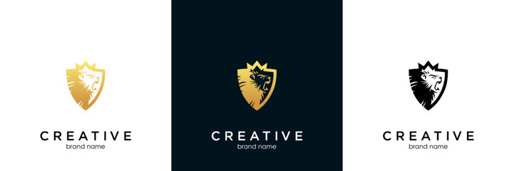 lion shield logo vector design