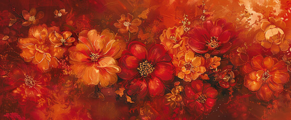 Fiery blossoms burst forth in a riot of crimson and gold, nature's flamboyant tribute to life.