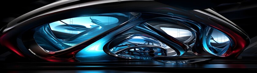 Fototapeta premium Breathtaking Futuristic Superstructure Interior Design with Fantastic Geometric and Technological Elements