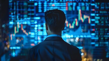 Businessman Analyzing Market Data on Digital Dashboard