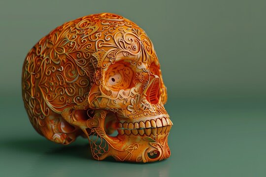 Illustration of ornate sugar skulls adorned with intricate filigree patterns.