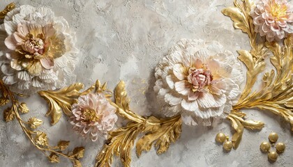Golden Blossoms: Illuminated Decorative Texture on Plaster Walls