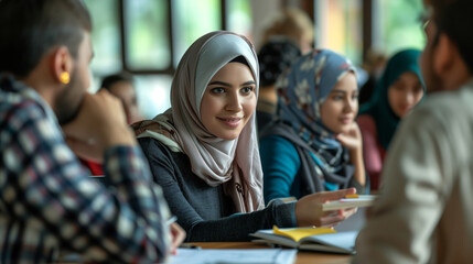 A language teacher engaging with international students in a language lab, using various multimedia tools to enhance learning, Teacher's day, natural light, soft shadows, blurred b