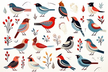 Obraz premium Scandinavian birds, nature accents, continuous graphic, flat design, white , pattern vectors and illustration