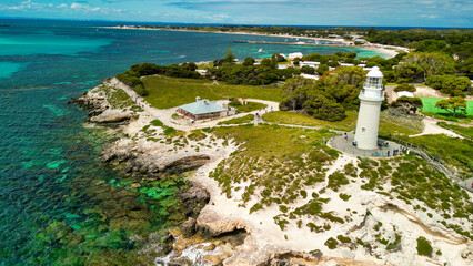 Aerial view of Bathurst Lighthouse in Rottnest Island, Australia