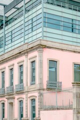 Fototapeta premium Colorful pink facade of an old house in Porto, Portugal. Porto is one of the most popular tourist destinations in Europe.