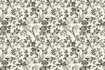 Toile floral pattern tapestry. Vintage botanical wallpaper pattern. Background image. Created with Generative AI technology