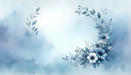 Obraz premium A circular wreath composed entirely of blue flowers and green leaves. The flowers are small and delicate, with five petals each. The wreath sits on a solid blue background.